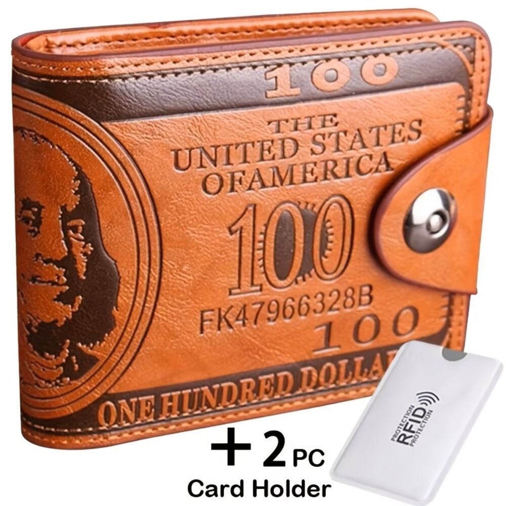 Men'S  Casual Wallet Retro Dollar Bill Style Multi-Card Slot Card Anti-Scanning